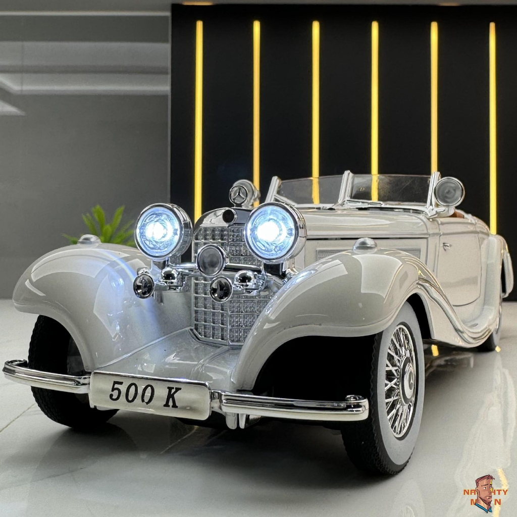 [NAU-MAN]1:24賓士500K復古敞篷老爺車模型回力玩具聲光車模型擺件大奔合金車模