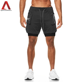 男士健身運動短褲 雙層拉鍊頭口袋 速乾透氣跑步休閒下裝 M-3XL 大呎寸 現貨