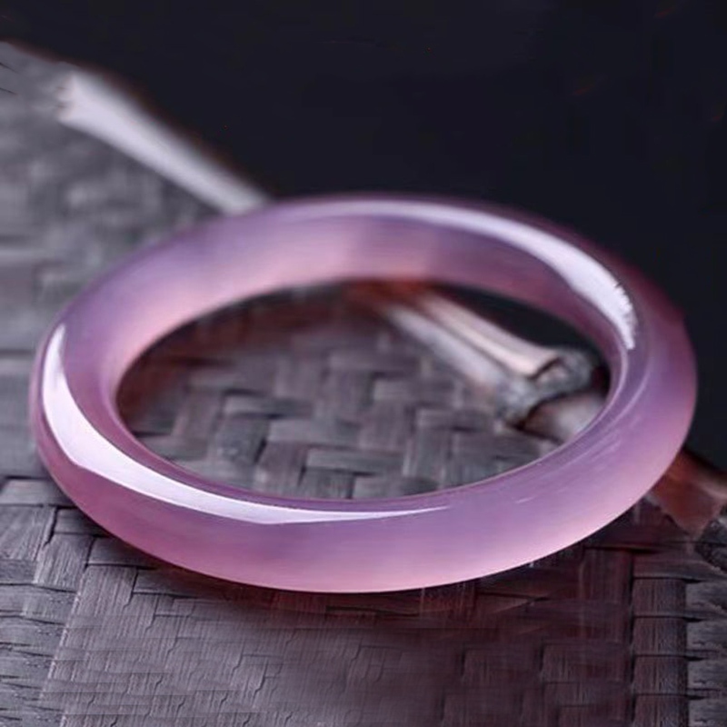 天然冰玉髓手鐲 圓條 紫色瑪瑙鐲子 精品玉石手環