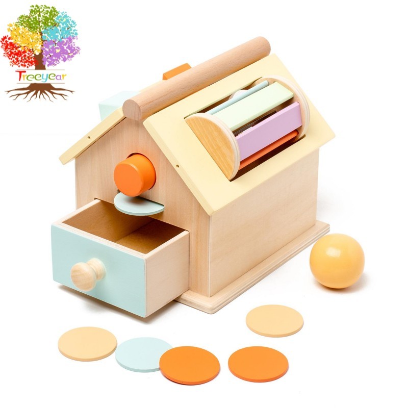 【樹年】新款木製玩具房子教具益智早教玩具投球投幣抽屜木質玩具