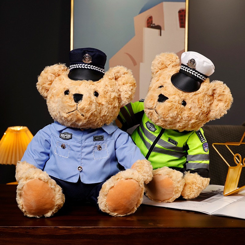 交警騎行服小熊公仔 警察泰迪熊娃娃毛絨玩具玩偶活動禮品