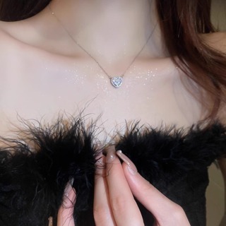 韓版鑽石鏤空心形項鍊女銀色ins高品質學生禮物