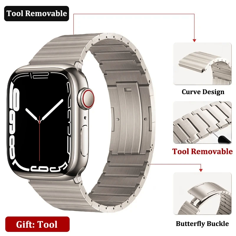 鈦金屬錶帶 贈工具 適用蘋果錶帶 Apple Watch Ultra 49mm錶帶 s8 7 44 45mm 鋼帶鈦帶