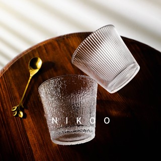 NIKOO★高顏值加厚條紋玻璃杯 冰美式杯 拿鐵杯 咖啡杯 水杯 直條紋玻璃杯ins網紅杯喝水杯子