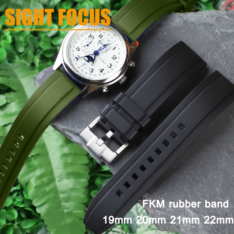 Fkm 橡膠快速釋放別針錶帶適用於浪琴表奧利弗綠色錶帶 19 毫米 20 毫米 21 毫米 22 毫米氟橡膠潛水手鍊潛水