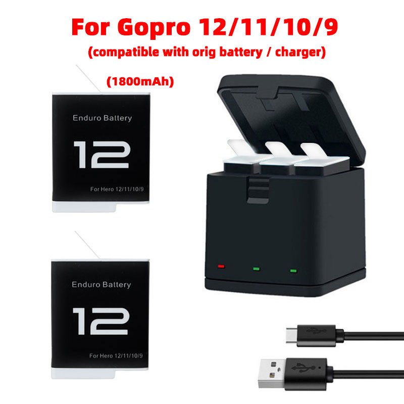 Enduro 電池充電器適用於 Gopro 12/11/10/9 存儲電池充電集線器盒配件