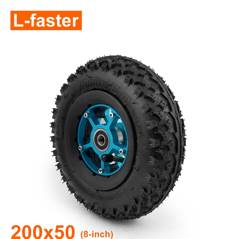 8寸充氣輪越野輪胎藍黑鏤空鋁合金輪轂滑板滑板車輪子