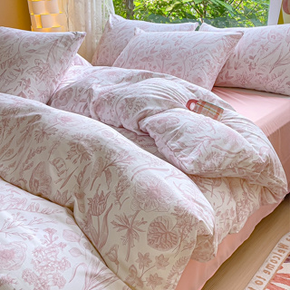 花卉風格水洗雙紗床包組 單人 雙人 加大床包四件組 床組 被單 床罩 ikea尺寸 床品