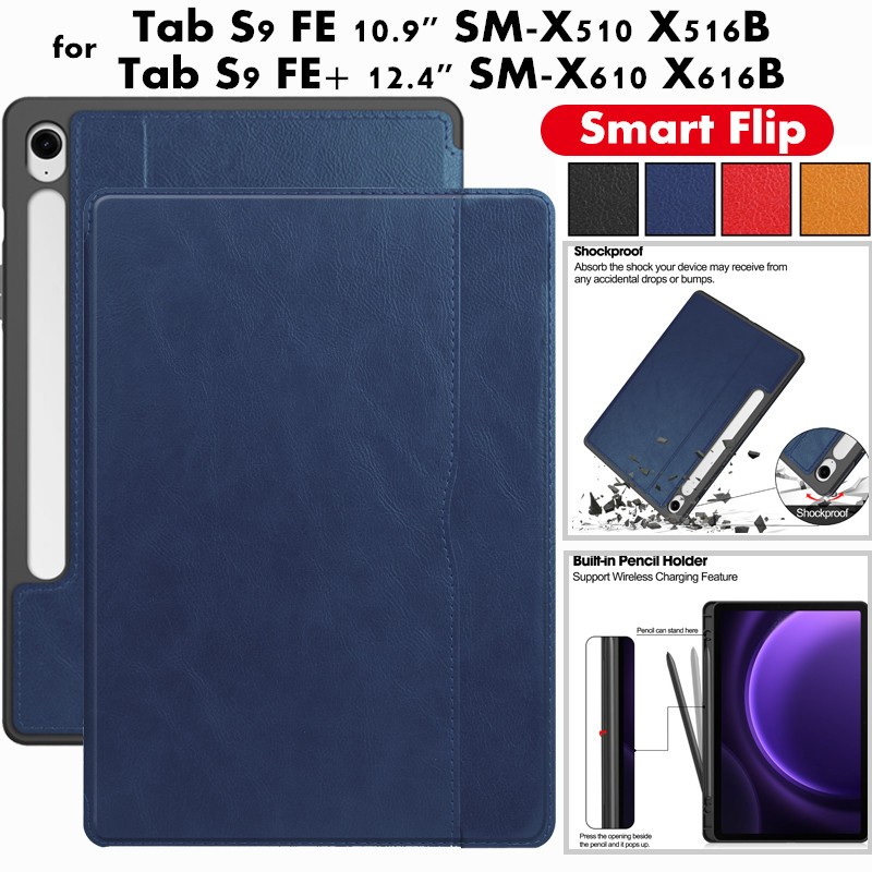 SAMSUNG 適用於三星 Galaxy Tab S9 FE+ 12.4 X610 X616B 智能支架翻蓋 PU 皮套