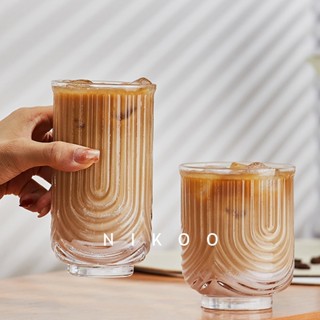NIKOO★美索米亞小眾玻璃杯 奶茶杯 加厚玻璃 美式冰拿鐵咖啡杯小U果汁杯水杯飲料杯