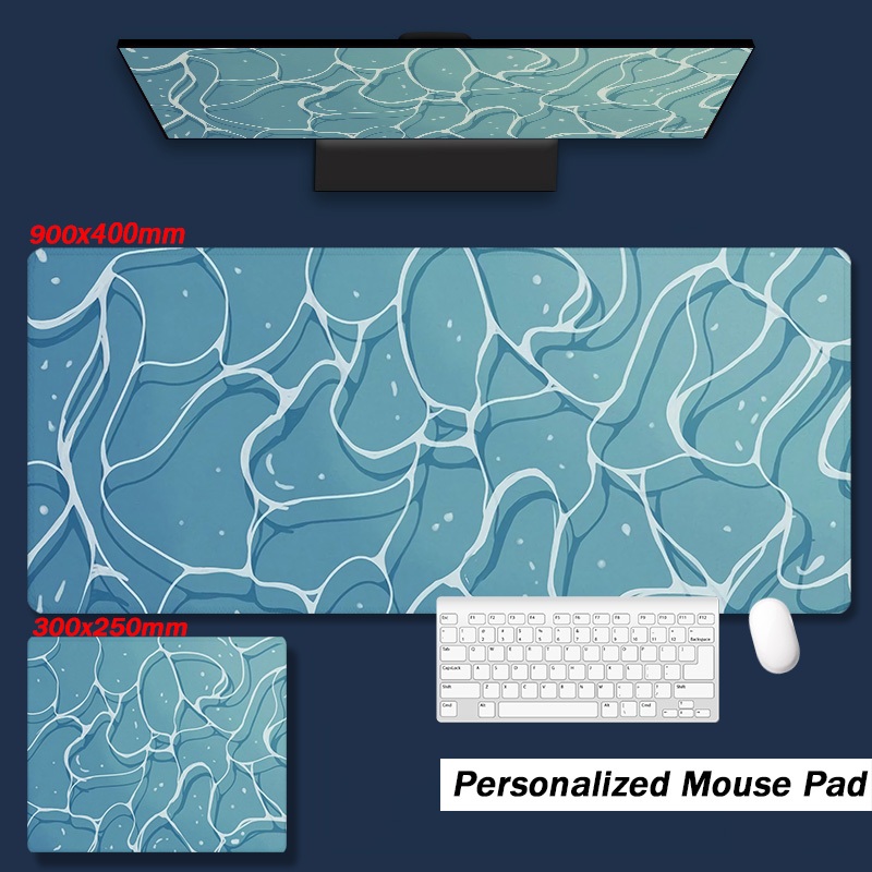 藍色波浪滑鼠墊 | 桌墊 | 900x400mm | 防水防滑設計 | 加長大號遊戲滑鼠墊