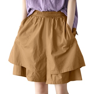 Zanzea 女式韓版休閒鬆緊腰繫帶腰帶口袋拼布寬鬆短褲