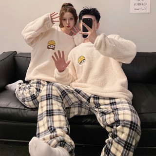 [現貨]暖暖套裝新款法蘭絨情侶睡衣女秋冬季珊瑚絨男士保暖加厚刷毛網紅爆款居家服兩件式