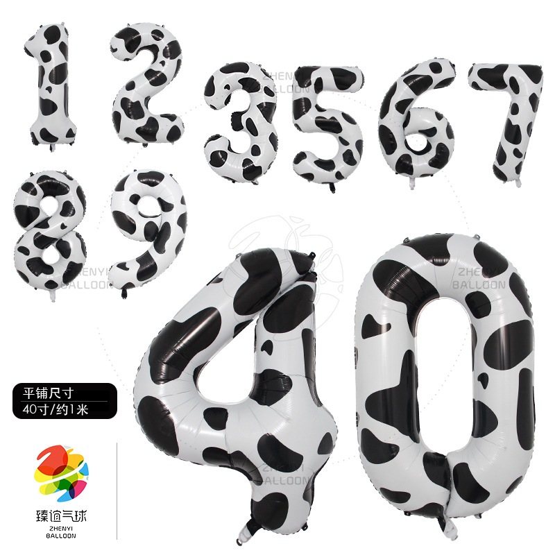 40吋 黑白色 奶牛 數字 (0-9) 氣球 鋁膜氣球 派對用品 節日 生日派對 生日佈置 派對小物 派對佈置 DIY