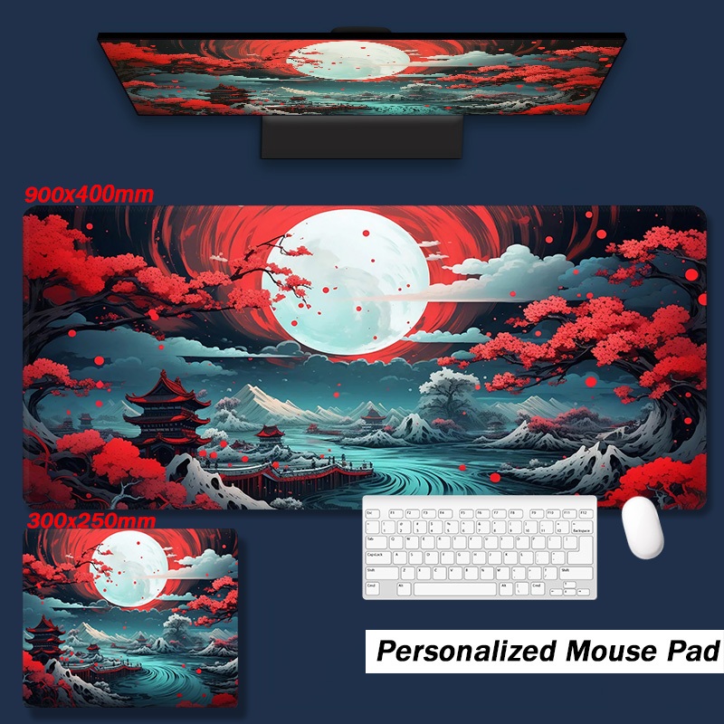 黑暗紅月亮滑鼠墊 | 桌墊 | 900x400mm | 防水防滑設計 | 加長大號遊戲滑鼠墊