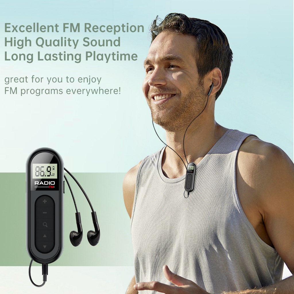 新品迷你收音機FM可充電帶背夾袖珍小型隨身聽便攜式運動跑步會議調頻mini