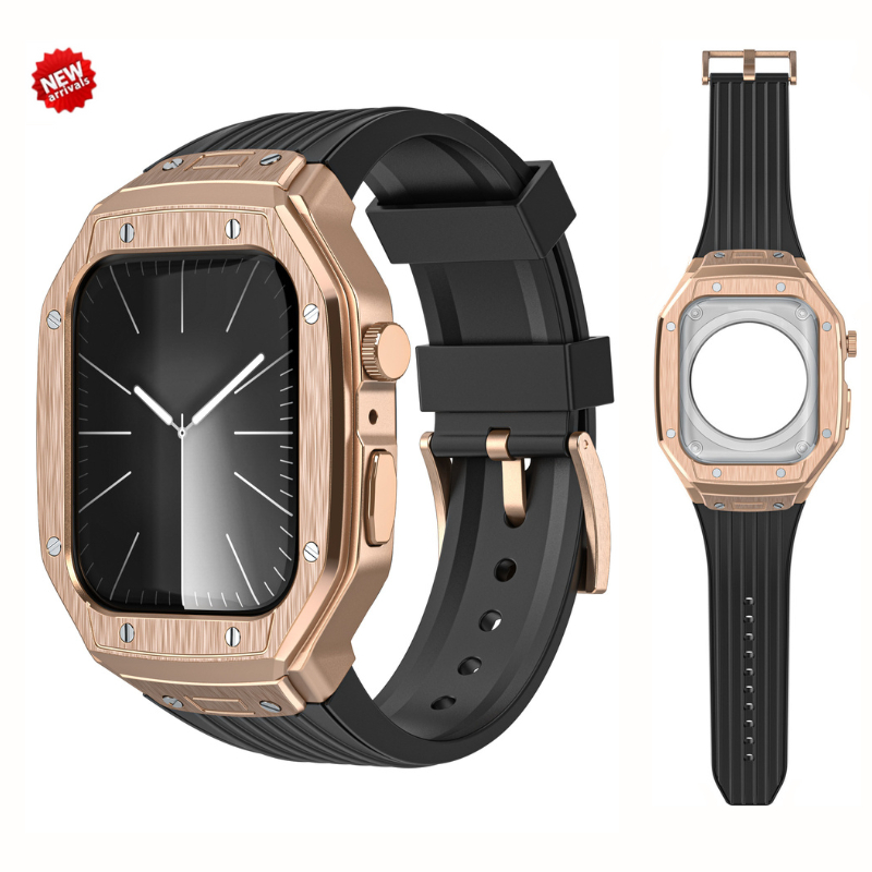 金屬錶殼錶帶 適用蘋果手錶 Apple Watch s9 8 7 6 SE 44mm 45mm改裝套裝