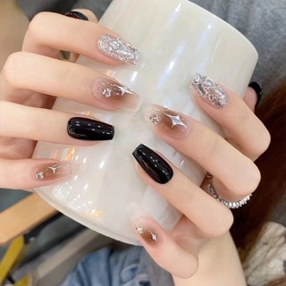 秋冬爆款穿戴甲 甜酷風 爆閃 簡約ins風 DIY指甲貼 中長款 時尚顯白百搭氣質美甲貼片24片 指甲全貼 果凍膠 防水