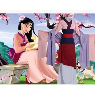 萬聖節服飾 粉紅花木蘭公主cosplay表演舞臺服 花木蘭女兒童古著漢服 洋裝 角色扮演服裝（含披肩）