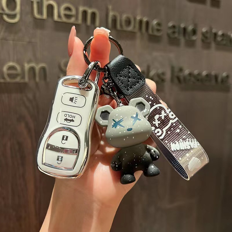 Tpu 軟材料汽車鑰匙包汽車鑰匙保護汽車鑰匙套外殼帶娃娃飾品和鑰匙扣適用於 NISSAN March Juke X-Tr