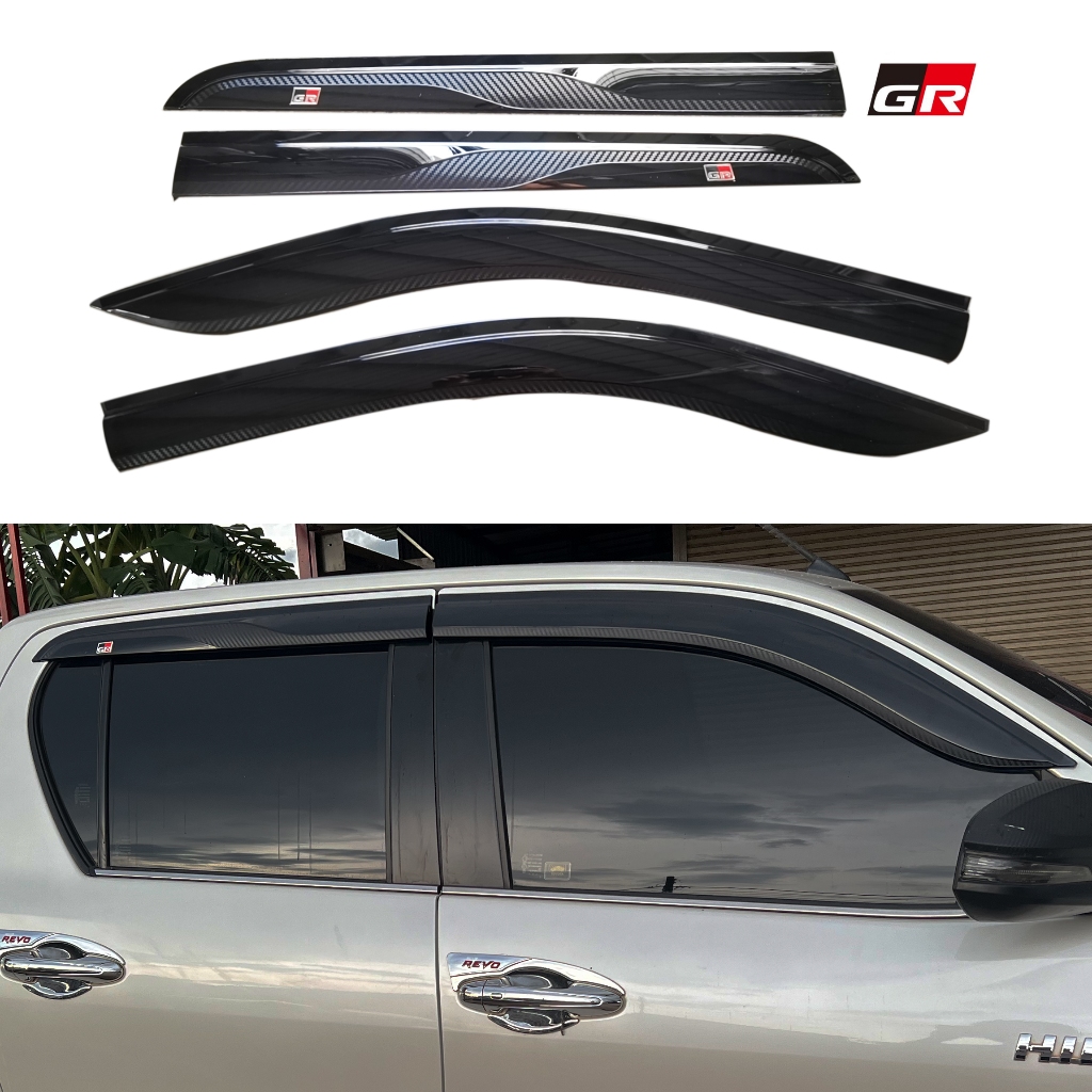 Hilux GR 車窗遮陽板,雙色碳纖維圖案車窗遮陽板適用於豐田 Hilux REVO ROCCO 2016-2023