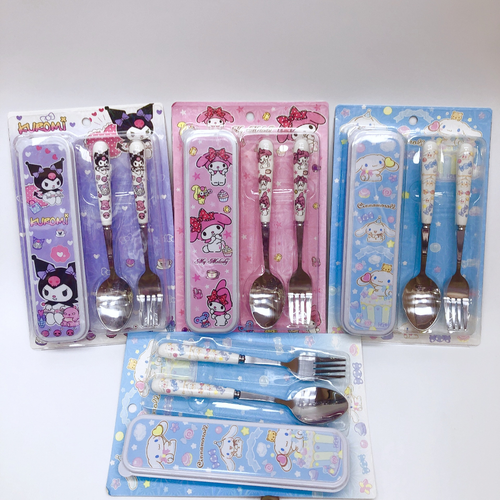 三麗鷗 Sanrio Melody Kuromi Kuromi 兒童餐具套裝卡通餐具叉加厚不銹鋼附送方便便攜盒