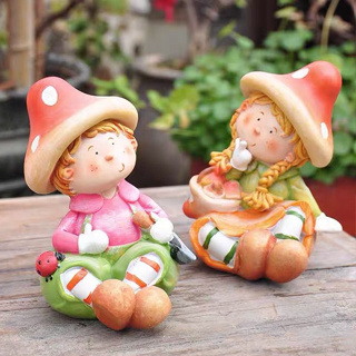 外貿 鄉村田園 彩繪 可愛 卡通 水果蘑菇娃娃 男孩女孩 趣味花園 露臺場景擺件 禮物