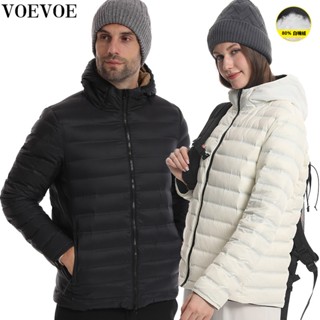【雙面穿】VOEVOE情侶款輕薄羽絨外套 秋冬保暖外套 80%白鴨絨連帽羽絨服 無縫羽絨衣 短款外套 時尚休閒外套