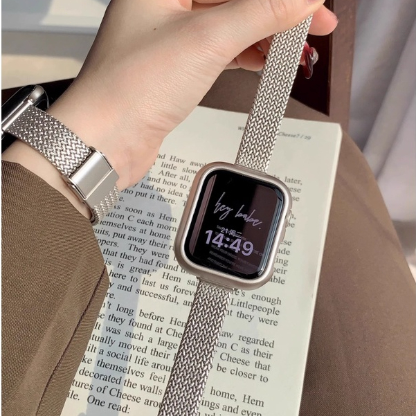 新款麥耳扣適用iwatch 9 8 7 45mm 41mm錶帶超薄蘋果手錶蘋果手錶6 5 4 SE 44mm 40mm米