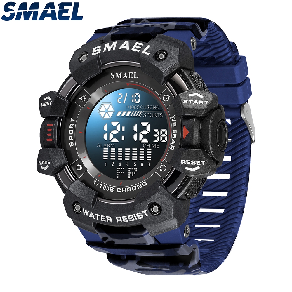 Smael 8050 迷彩數字男士軍用手錶防水手錶 LED 戶外防震電子運動手錶