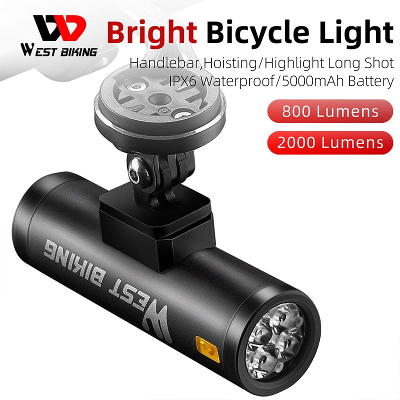 WEST BIKING 2000 流明自行車頭燈 5000mAh Type-C 可充電自行車前燈