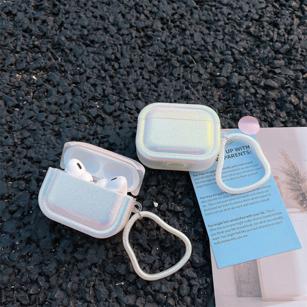 素色簡約AirPods Pro2耳機殼七彩蠶絲紋ipods Pro殼IMD氣質AirPod 3代保護套愛心iPod1/2