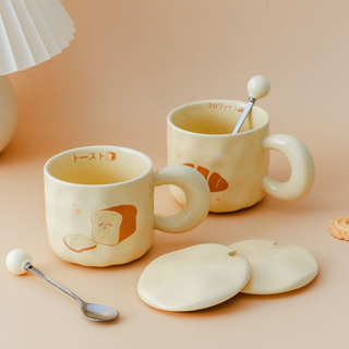【一棵樹】奶fufu馬克杯 ins高顏值情侶杯帶蓋勺子 家用陶瓷杯 早餐杯 牛奶杯 馬克杯 杯子 水杯