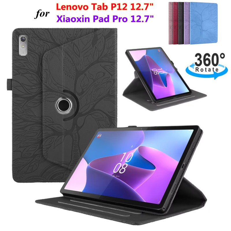 LENOVO 適用於聯想小新 Pad Pro 12.7 英寸保護套 2023 筆筒三維樹旋轉皮革翻蓋保護套適用於聯想 T