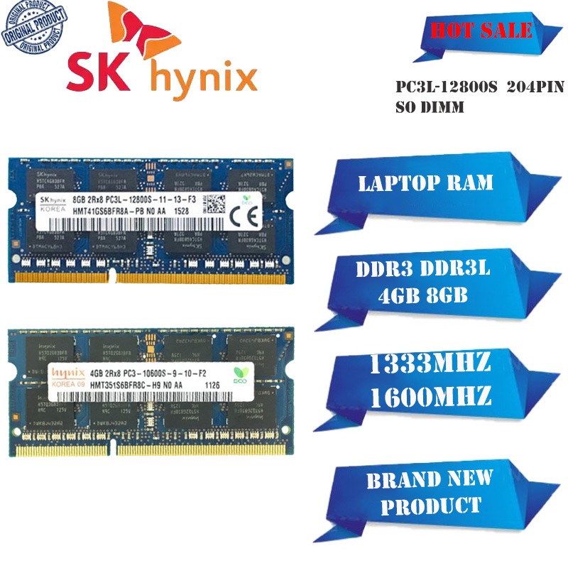 Skhynix 筆記本電腦 RAM DDR3 DDR3L 4G 8GB 1066/1333/1600MHz 原裝內存條