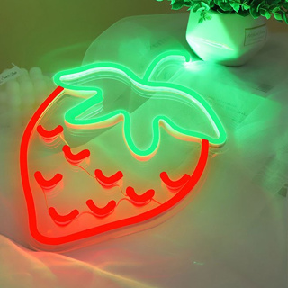 LED霓虹燈ins矽膠柔性燈帶USB5v草莓造型燈氛圍創意裝飾燈