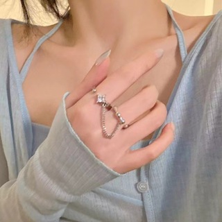 韓國鑽石鏈戒指女銀色ins開口可調節精美學生禮物
