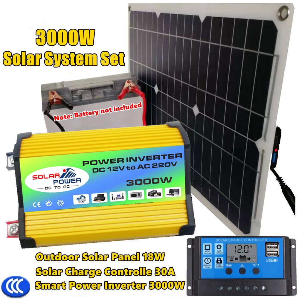 太陽能套裝3000W逆變器18W太陽能板30A控制器12V至110V/220V帶雙USB（無電池）
