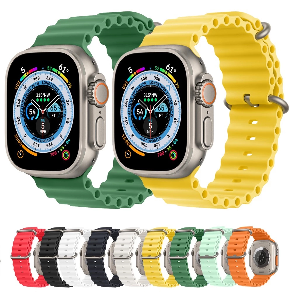海洋矽膠蘋果手錶帶 適合Apple watch S9/87654se/ultra柔軟錶帶iwatch49/45/41mm