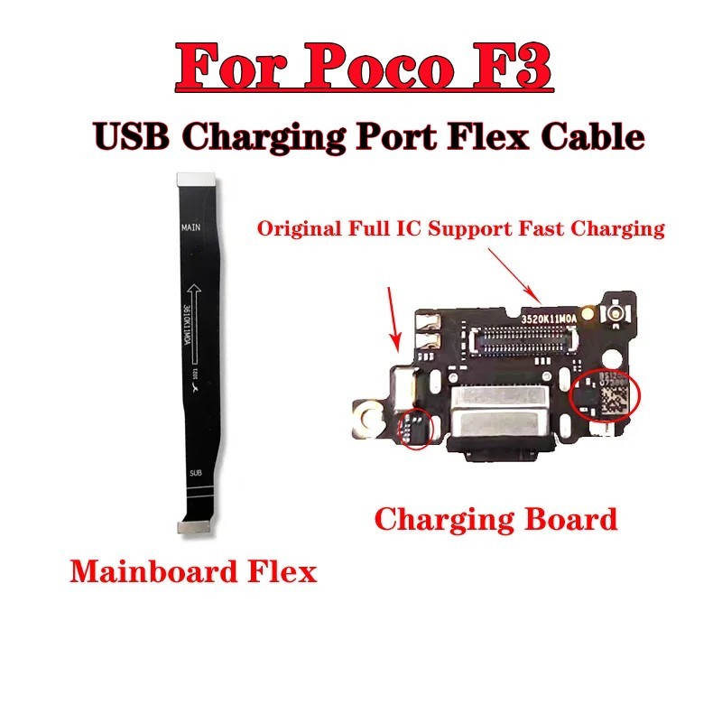 XIAOMI 原裝帶 IC 適用於小米 Poco F3 USB 充電端口排線 33W 快速充電充電器 PCB 底座連接器