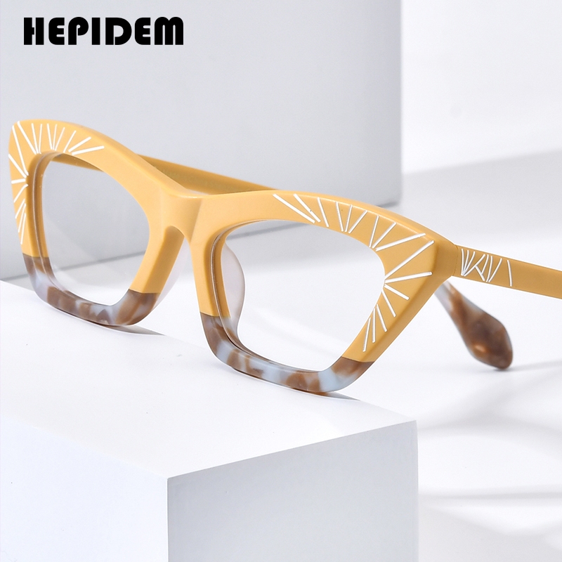 Hepidem 啞光醋酸纖維光學眼鏡框女士 2023 新款時尚貓眼眼鏡眼鏡眼鏡 H9344