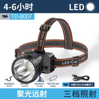 微笑鯊正品 TD8007 led強光頭燈 超亮 大光杯聚光千米遠射 Type-C帶電顯 3檔 防水戶外露營家用捕魚作業