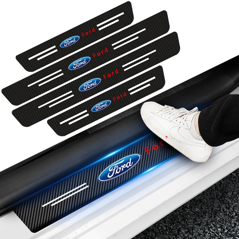 4 件裝碳纖維汽車門檻防刮貼紙汽車標誌歡迎踏板裝飾貼紙適用於福特 ST FOCUS 2 3 蒙迪歐 Fiesta Kug