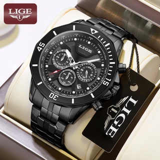 LIGE新款鋼製石英手錶商務男士多功能計時碼表 30M 防水戶外運動旅行豪華男士手錶