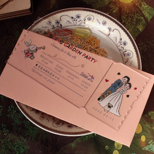 喜帖 客製化 信封 可愛卡通新款飛機票請柬透明亞克力結婚高檔喜帖 訂製個性小眾婚卡