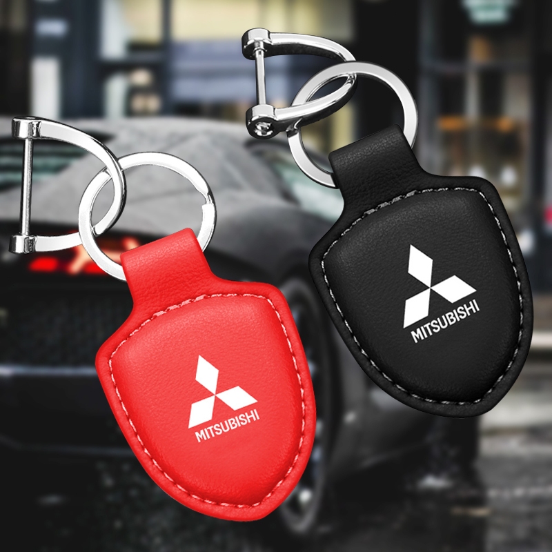 MITSUBISHI 1 件紅色/黑色皮革汽車鑰匙扣汽車標誌鑰匙扣合金環鑰匙挂件適用於三菱 ASX Lancer EX