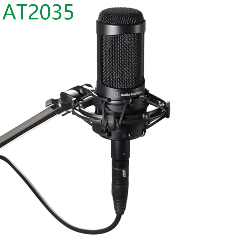 Audio-technica AT2035 有線心形電容麥克風用於工作室、播客和流媒體防震架的大振膜麥克風