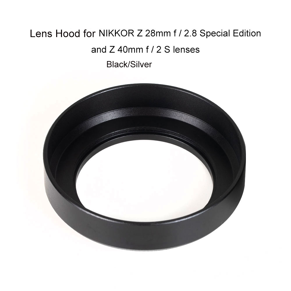 黑色/銀色金屬旋入式遮光罩 HF-52 適用於尼康尼克爾 Z 28mm f/2.8 SE、Z 40mm f/2 鏡頭