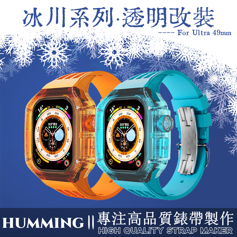 【現貨】冰川RM聚碳酸酯錶殼 改裝錶帶 透明錶殼 Apple Watch Ultra 2/Ultra 49mm 橡膠錶帶