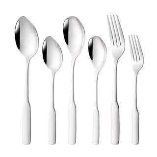 OUKEAI 304不鏽鋼湯匙叉子 方形手柄 勺叉餐具 多規格西餐具 圓匙 尖頭湯匙